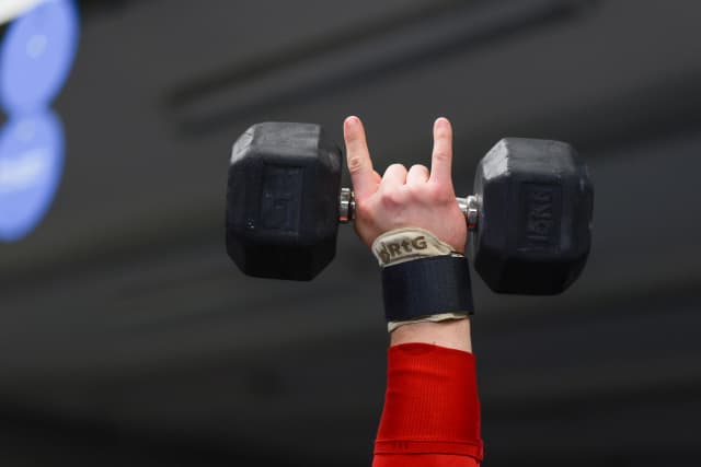 Athlete holding dumbbell